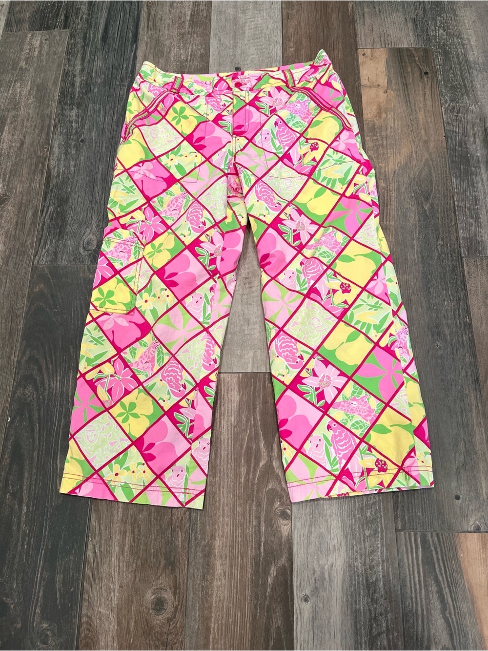 Lilly Pulitzer Capri Cropped Parrot Giraffe Patchwork Vintage White tag Size 8